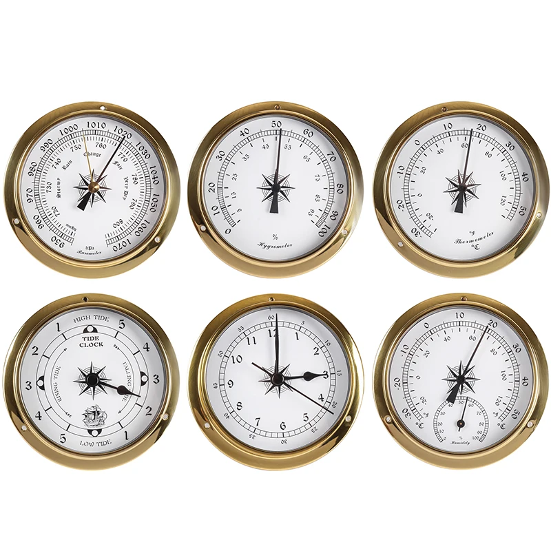 

Новинка, 1 шт., латунный чехол, метеостанция, барометр, температура, гигрометр, часы и часы Tid 145 мм, 1-6, модель на выбор B91456