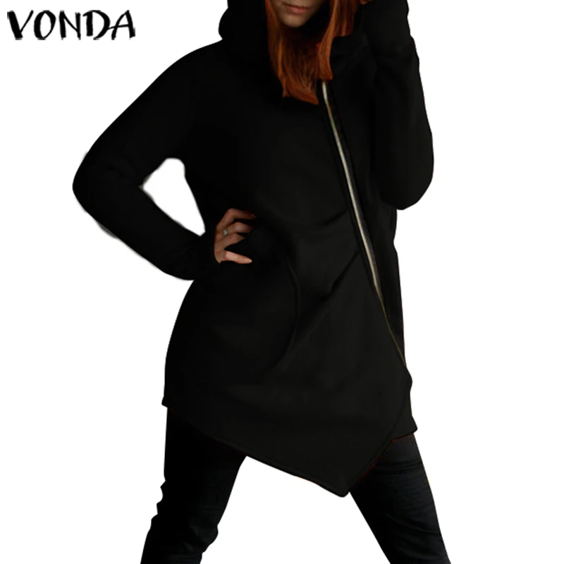 VONDA женские толстовки толстовки сезон осень-зима платье VONDA Женская Повседневная Верхняя одежда на молнии с длинным рукавом пальто S-5XL