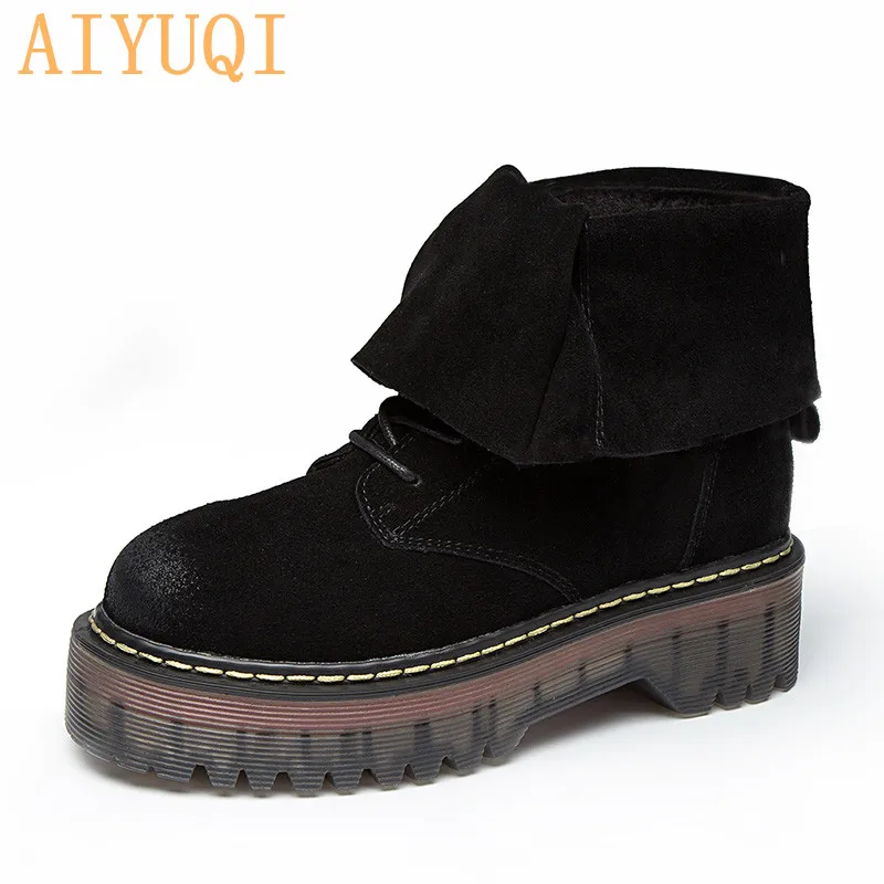 AIYUQI; Новинка года; сезон осень; женские Ботинки martin из натуральной кожи; ботинки на платформе, визуально увеличивающие рост; ботильоны для женщин с круглым носком