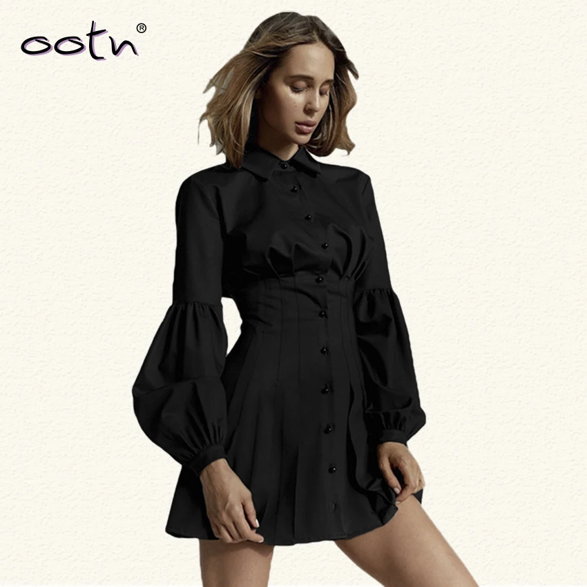 OOTN Элегантное Черное Короткое женское платье-блузка с длинным Рукавом Плиссированное мини-платье вечерние платья весеннее женское сексуальное тонкое платье vestido