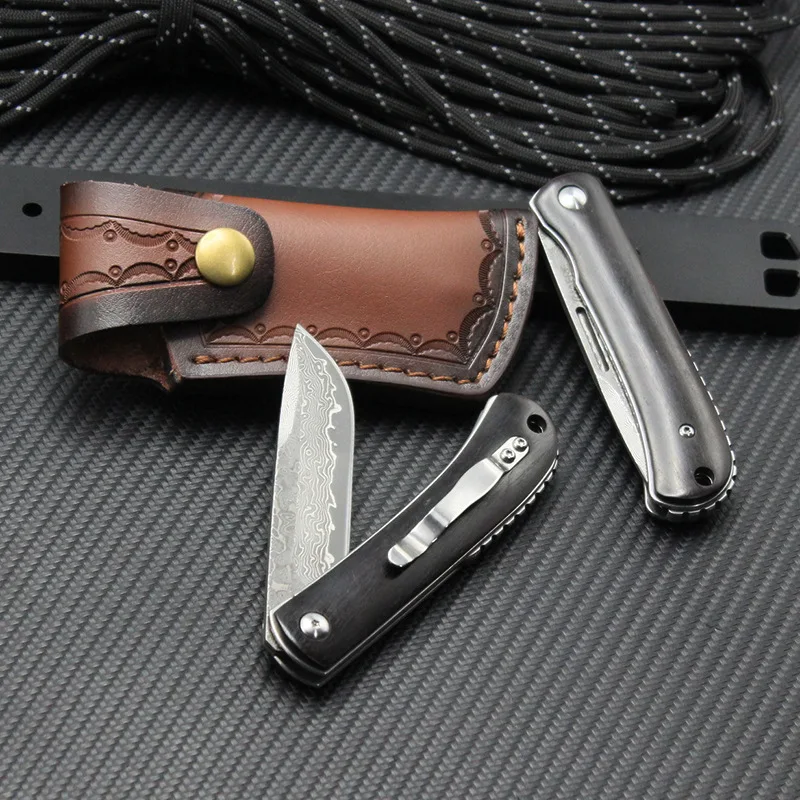Складной нож Tunafire GT962 ручка из черного дерева дамасское лезвие карманные