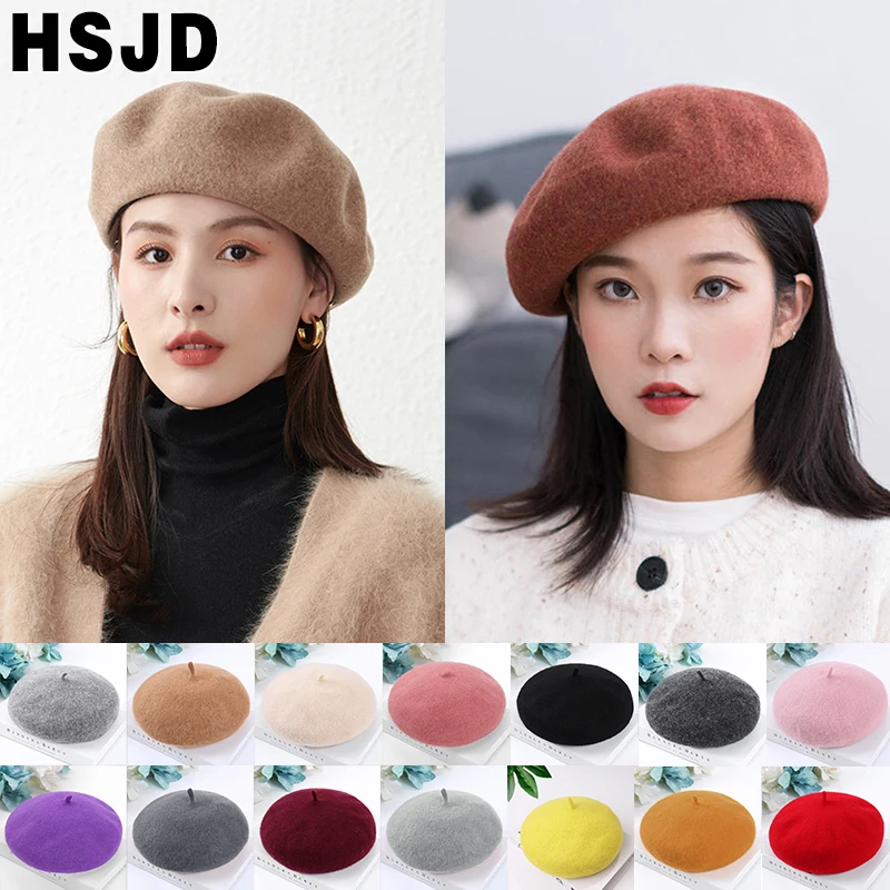 

Solid Wool Berets Hat Ladys French Style Painter Hats Women Adjustable Berets Caps Female Bonnet Warm Artist hat Cap Girl Gift