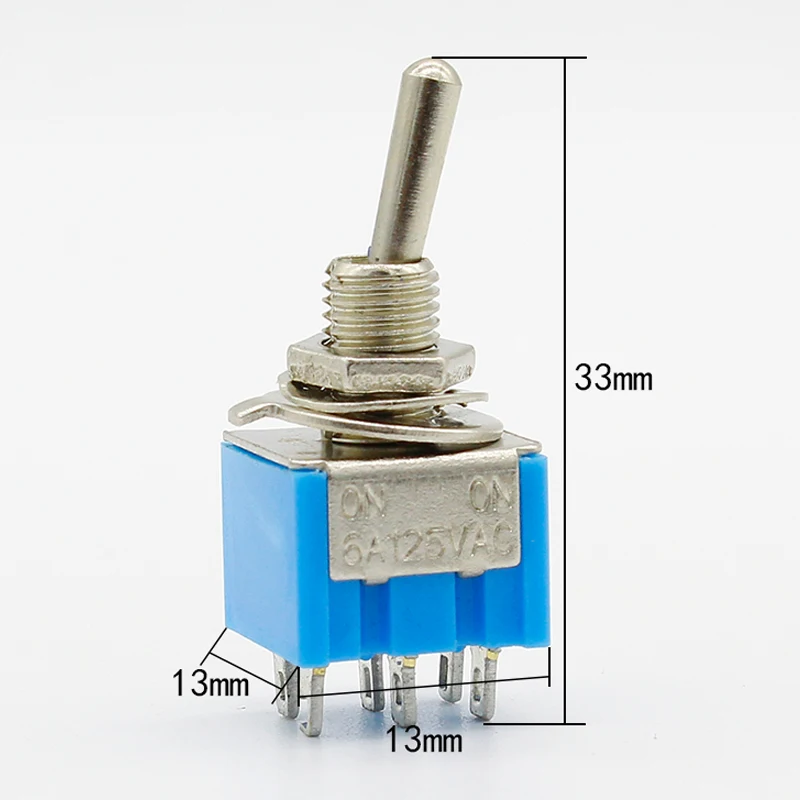 Миниатюрные Переключатели DPDT синие 6 контактный 5 шт./лот 6a125 В переменного