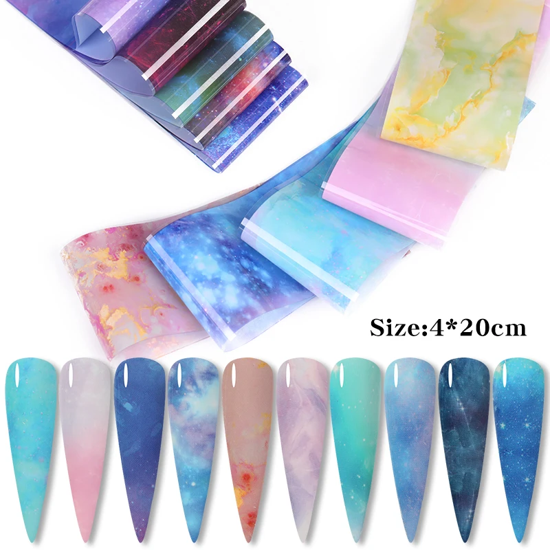 10 шт./компл. синие красочные наклейки из фольги для ногтей серия звезда