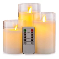 hot remote flameless candle pillar real wax electric led glass candle set with control timer 4 inch 5 inch 6 inch pack