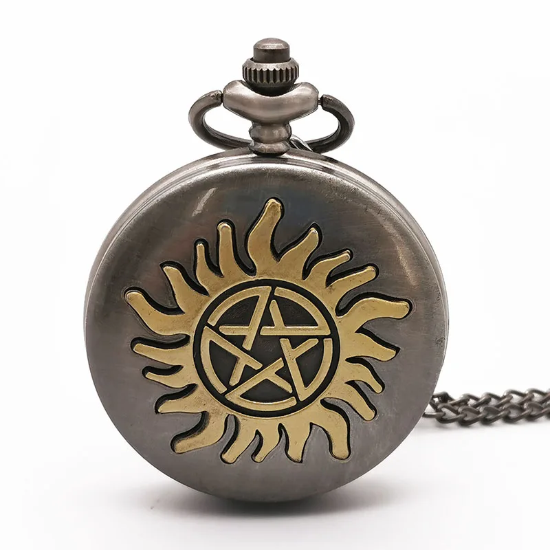 

Vintage Steampunk Yellow Pentagram Quartz Pocket Watch Men's Pocket Watch Chain Pendant Necklace Men's Ladies Gift Clock Watch