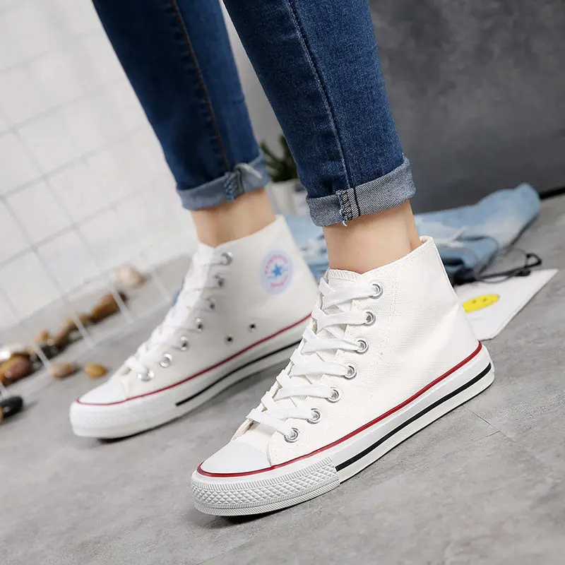 White Red Мужские парусиновые кроссовки; удобная обувь для влюбленных; повседневная женская обувь на плоской подошве; цвет красный, белый, черный, синий; дышащая прогулочная обувь; большой размер 44 - Color: White Red