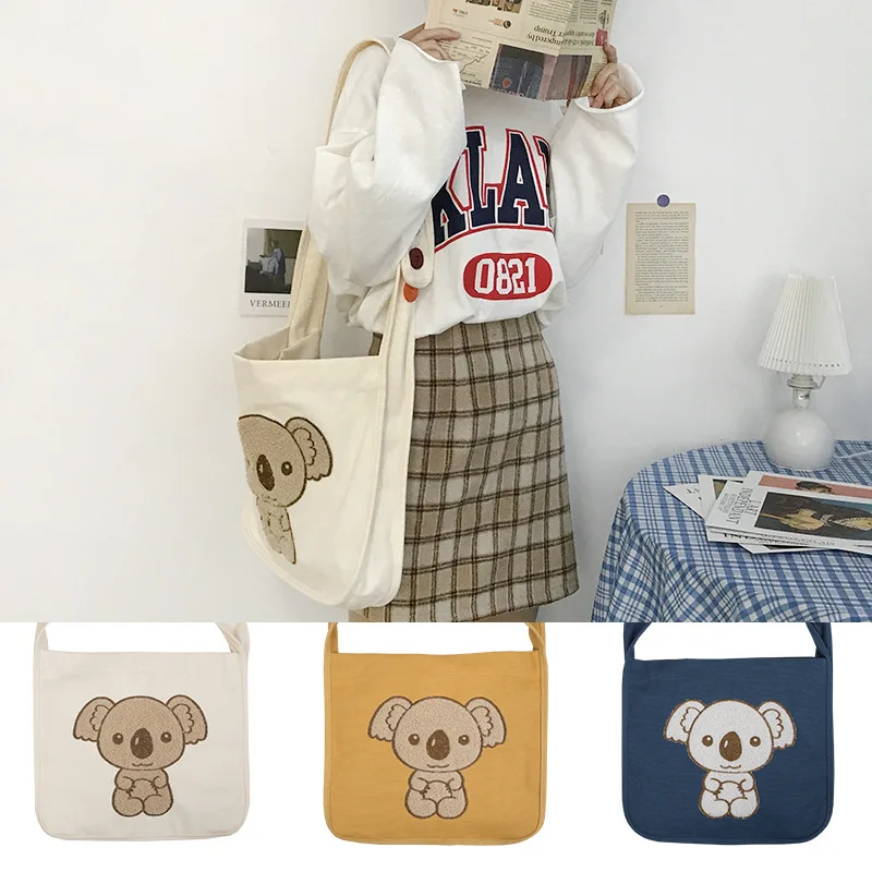 

Embroidered wild canvas shoulder bag for students with large capacity schoolbag