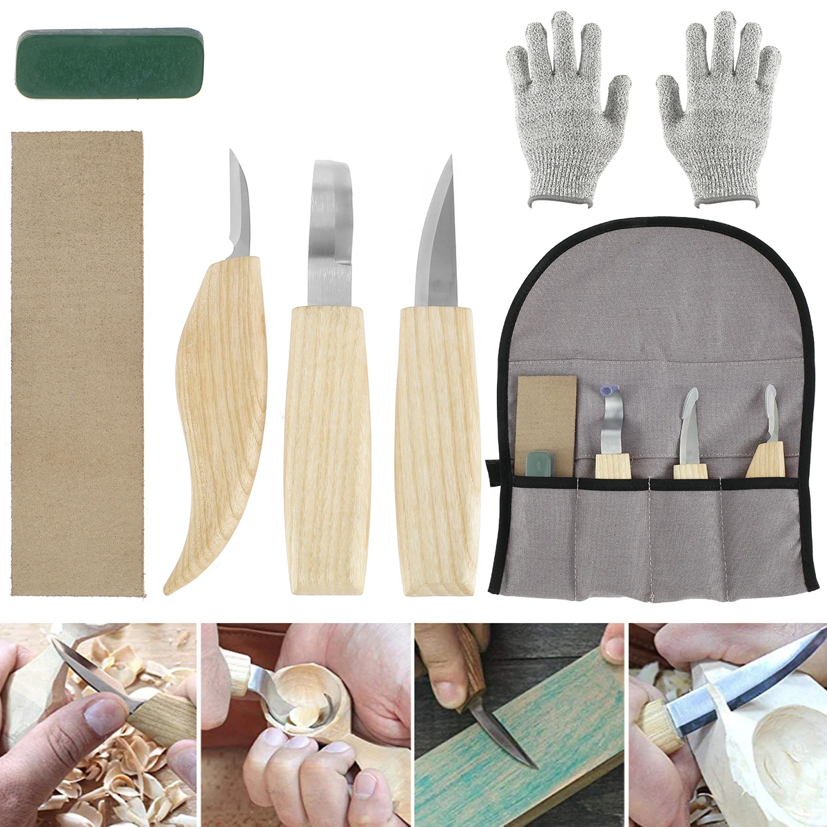 

6Pcs Professional Wood Carving Chisel Knife Hand Tool Set For Basic Detailed Carving Woodworkers Gouge Agent Cut Resistant Glove