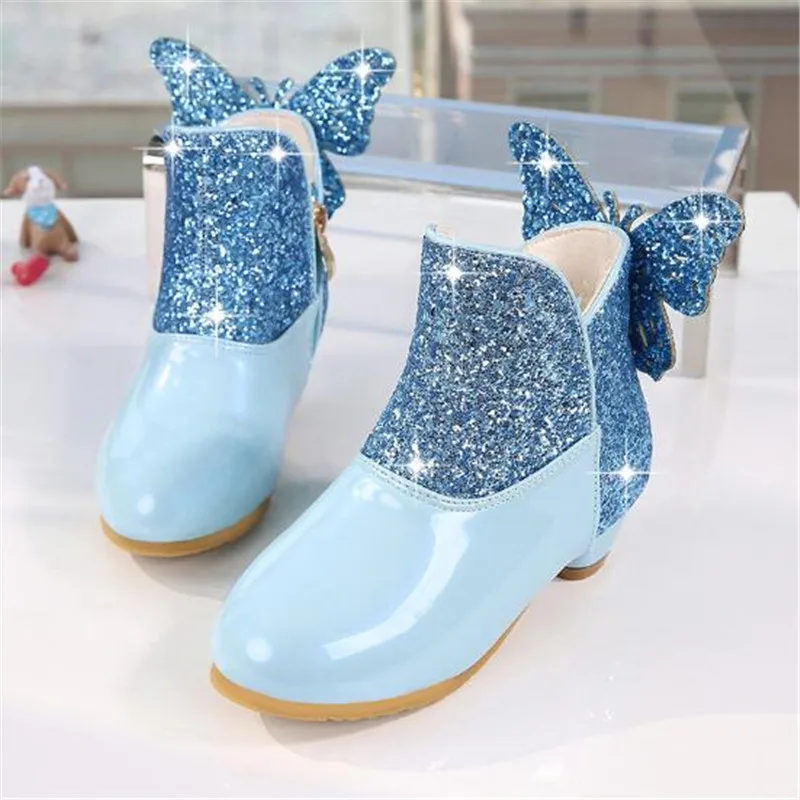 Кожаные ботинки для девочек Бархатные хлопковые блестящие Теплые ботильоны