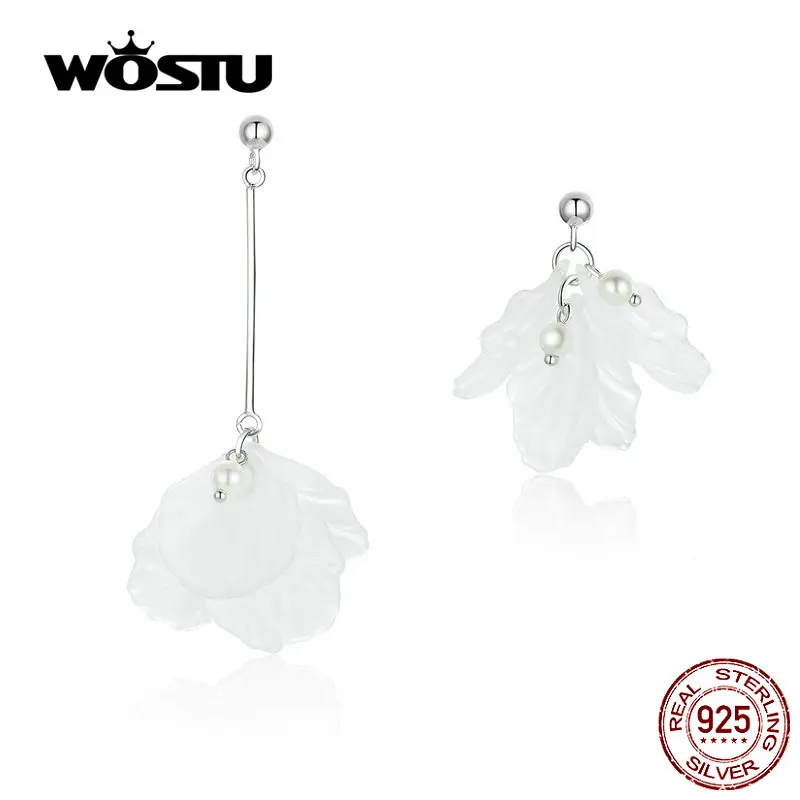 WOSTU белые серьги-гвоздики с цветущими цветами, 925 пробы, серебряные жемчужные маленькие серьги для женщин, свадебные модные ювелирные изделия CQE663