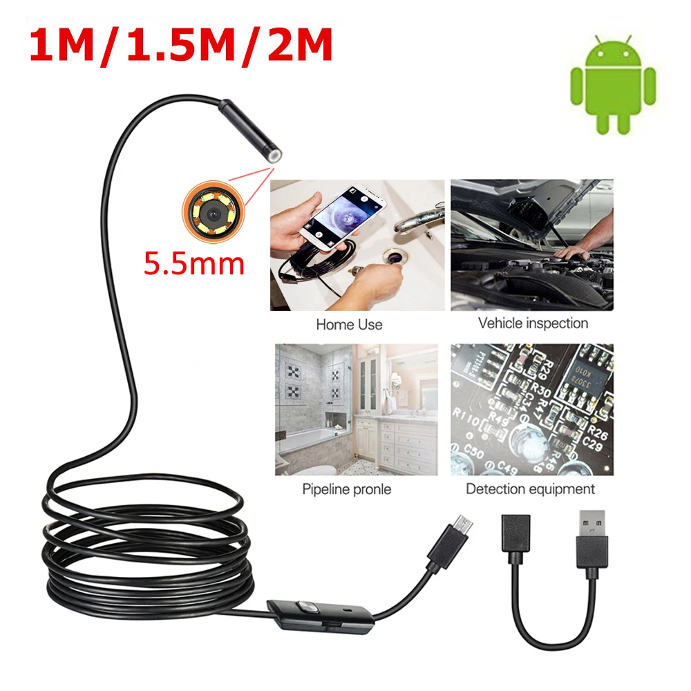 Камера-эндоскоп IP67 водонепроницаемая 5 мм 2 м с поддержкой OTG и UVC HD змея мини-Usb для