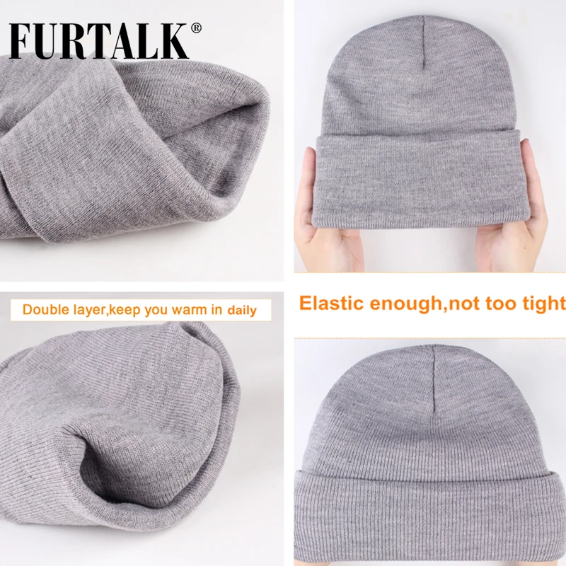FURTALK Зимняя Шапка Женская и Мужская Кепка и Влюбленная Бини Вязаная Шляпа Зимний Вязаный Бини Шапки Женские для Девочек Головные Уборы для Женщин