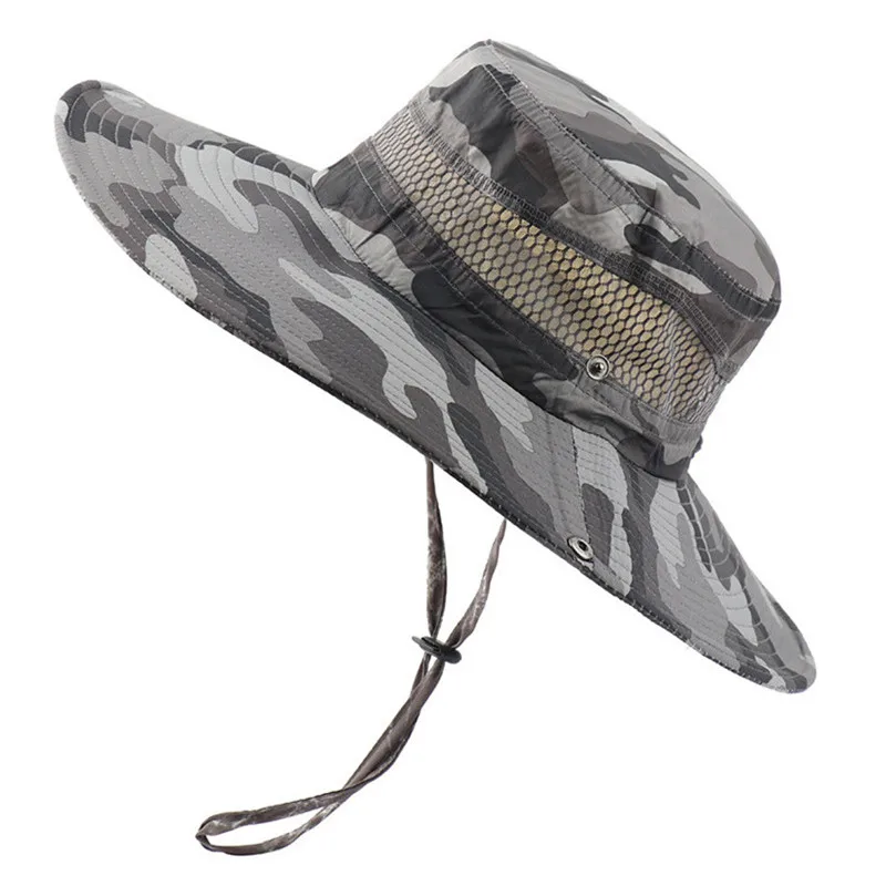 

Multicolor Camouflage Hats Summer Mesh Breathable Men's Panama Bucket Hat Fishing Cap Wind Rope Fixed Women's Anti-UV Beach Hat