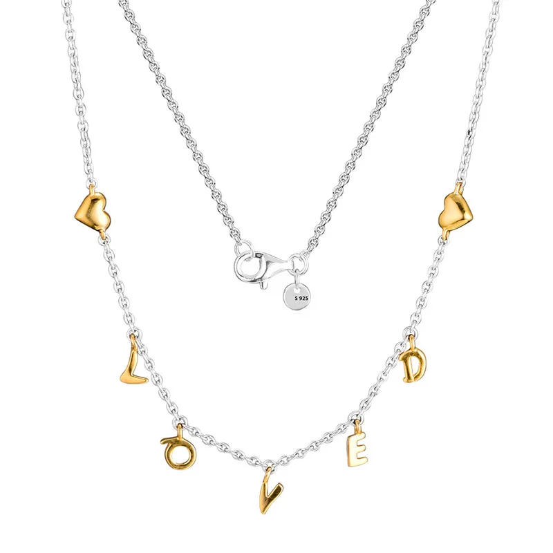 

Loved Heart Script Collier Necklace Valentine Day 925 Sterling Silver Necklaces Jewelry Statement Necklaces for Women Choker New