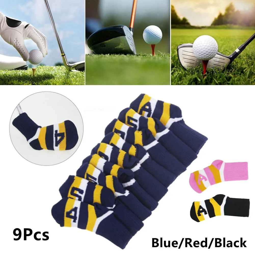

9 Pcs/Set Golf Putter Head Cover High Quality Knitting Headcover Golf Club Protect Heads Cover Golf Accessories 15.5*5.5CM