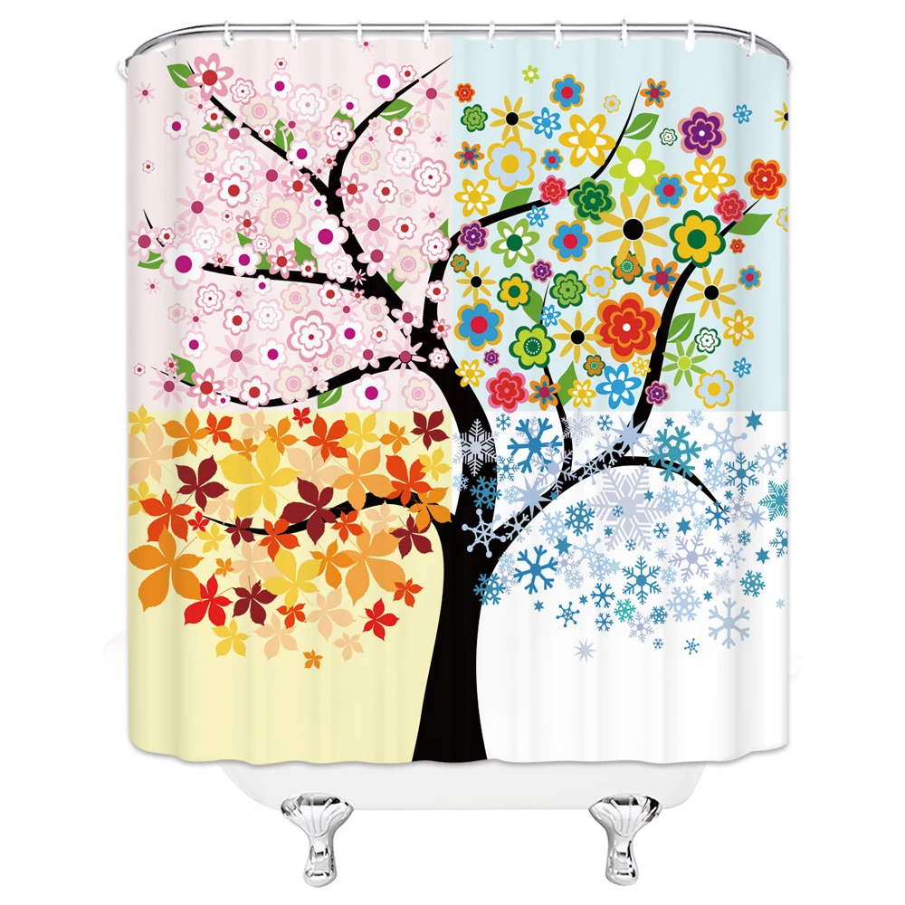 

Занавеска для душа с 3D принтом цветов и листьев, тканевые шторы из полиэстера с принтом для ванной, водонепроницаемые декоративные крючки д...