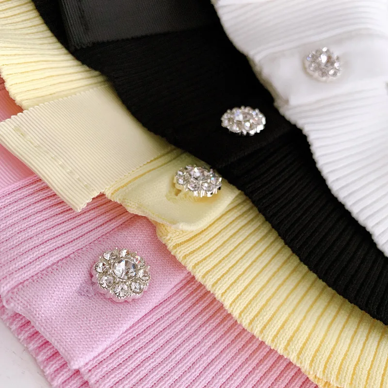 

2021 Women's New Spring French Style Bow Decorative Diamond Single-Breasted Round Neck Long Sleeve Cardigan Sweater Coat