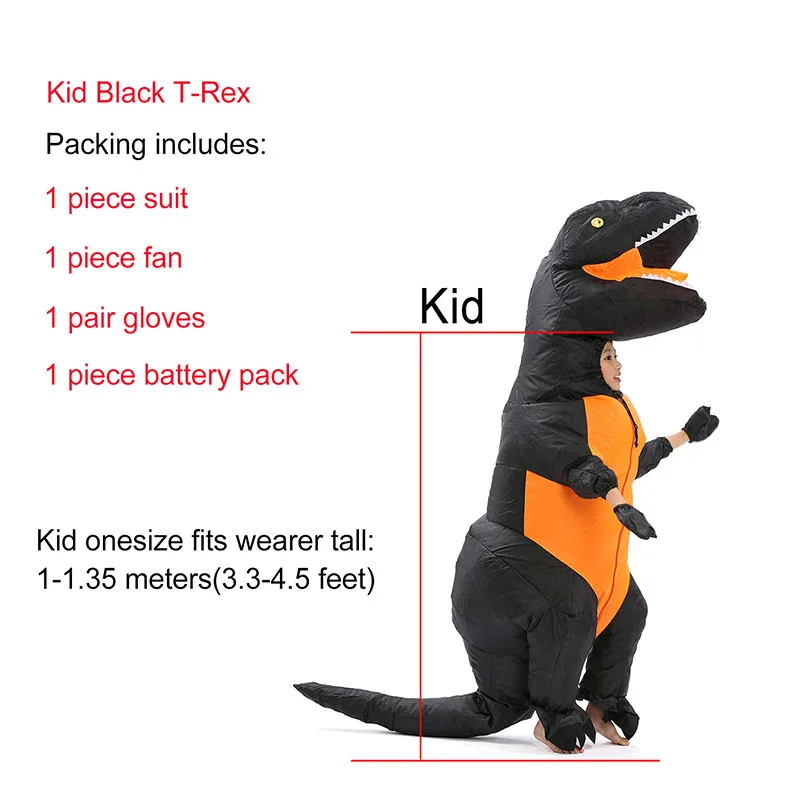 Kid Black T-rex JYZCOS взрослый T REX надувной костюм динозавра Хэллоуин партии Косплей Костюм для женщин мужчин детей Карнавальный костюм - Цвет: Kid Black T-rex