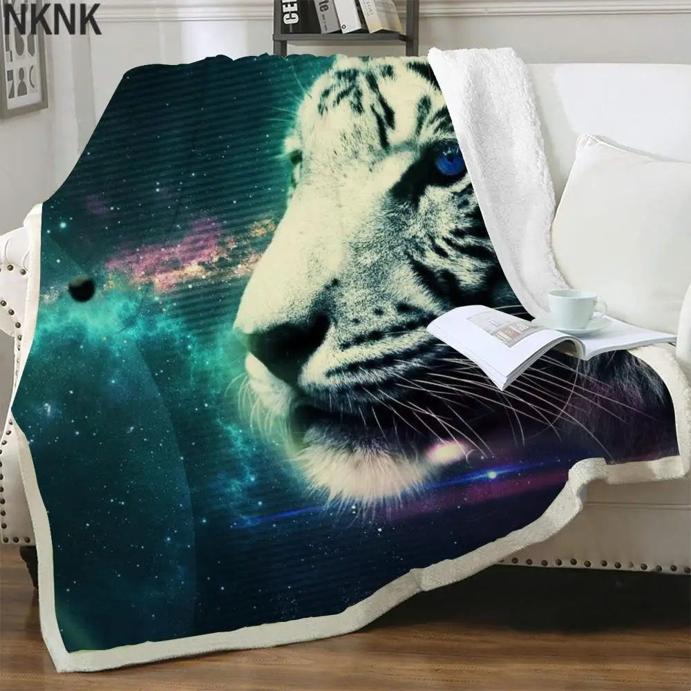 

NKNK Brank White tiger Blanket Animal Plush Throw Blanket Galaxy Blankets for beds Planet Thin Quilt Sherpa Blanket 3d Premium