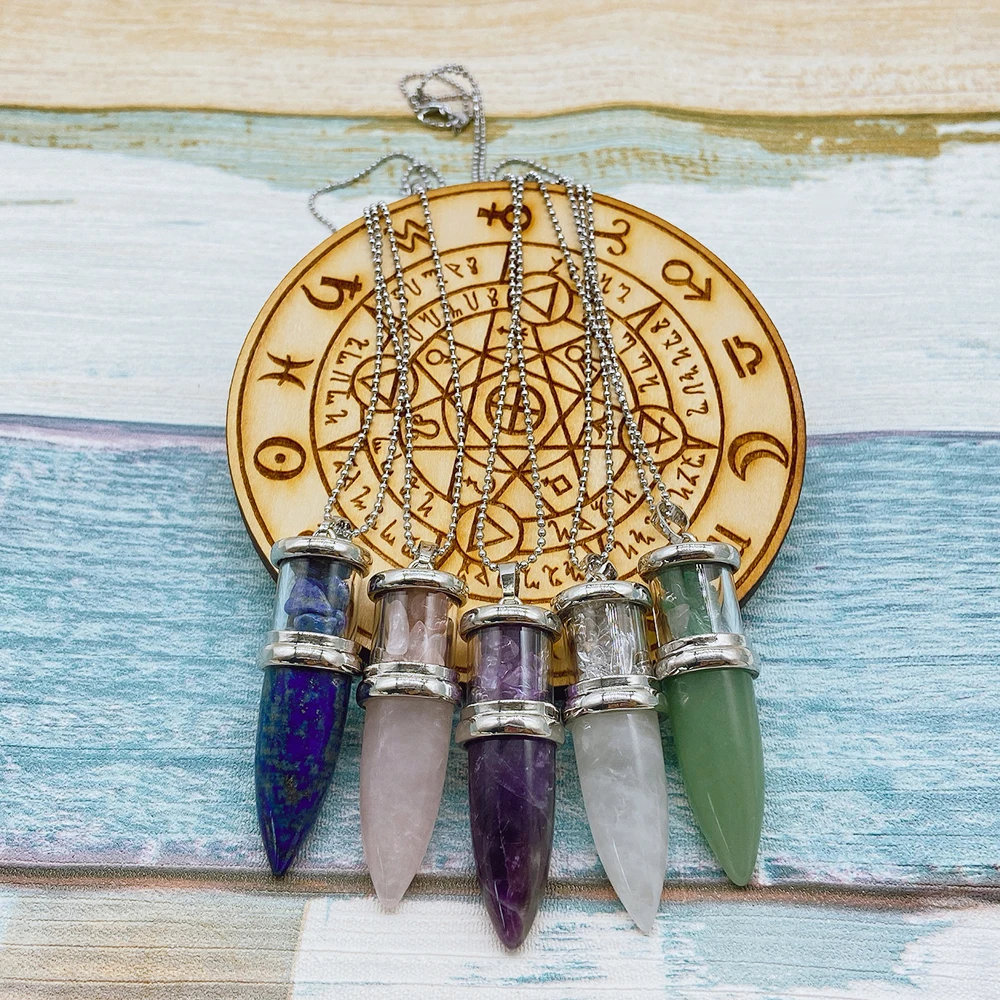 

1pc Natural Necklace Rose Quartz Crystals Stone Bullet Shaped Jewelry Smooth Aventurine Minerals Gemstone Pendant with Chain