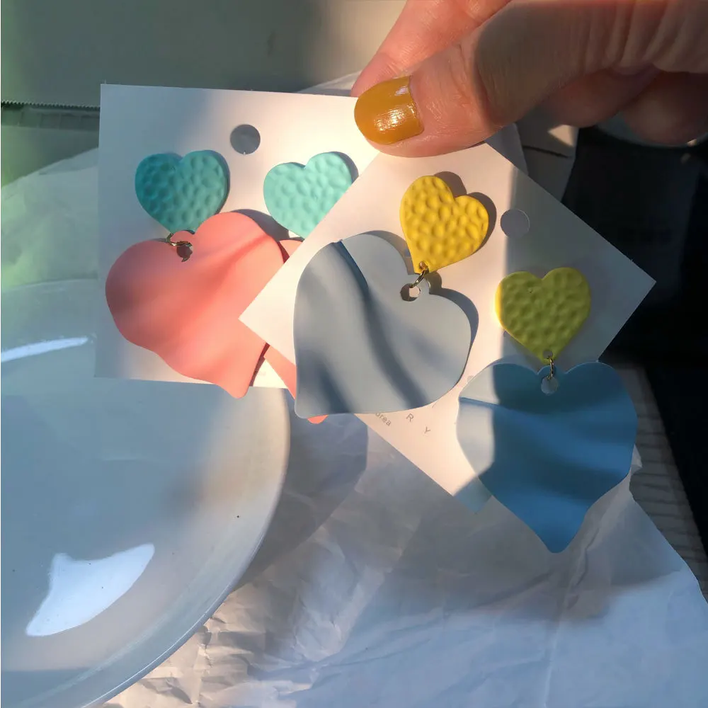 Серьги-капли с розовым сердцем Необычные модные синие карамельные цвета милые