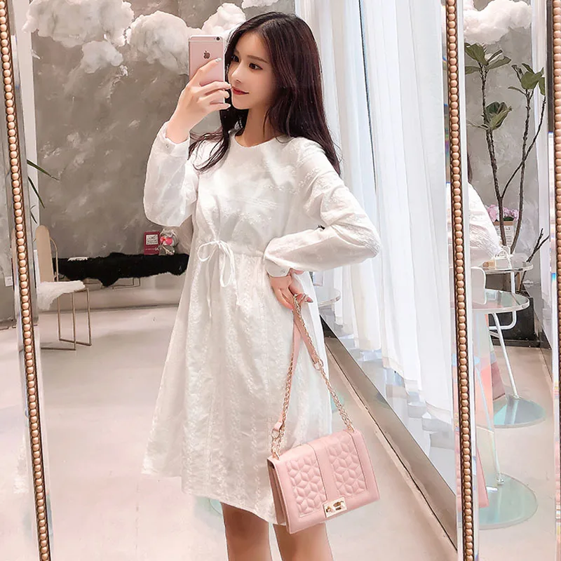 Льняные платья для беременных Одежда с вышивкой и длинным рукавом из хлопка Vestidos