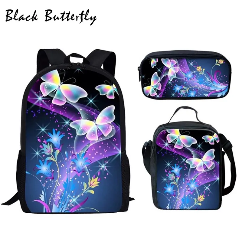 Fashion School Bags 3 Pcs/Set Colourful Butterfly Pattern Children Shoulder Book Bag Girls SchoolBag Gorgeous Design | Багаж и сумки