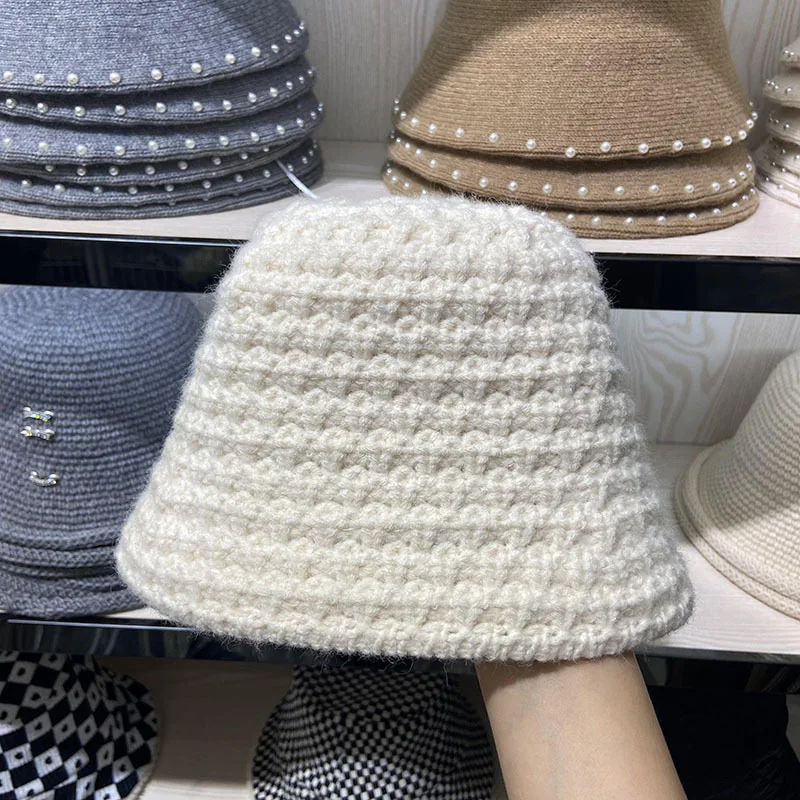 

2021 autumn and winter Korean edition simple knit fisherman hat women's fashion versatile warm bucket hat literary basin hat
