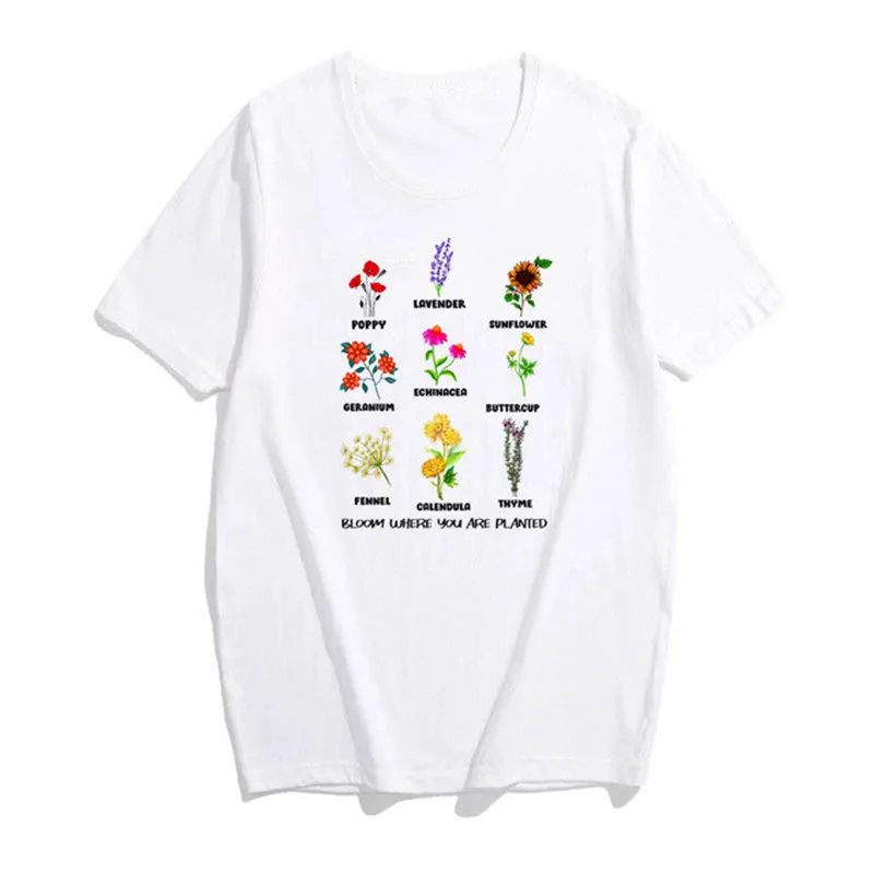 Женские Новые футболки Harajuku с цветочным принтом женские Sunshine Plant Футболки