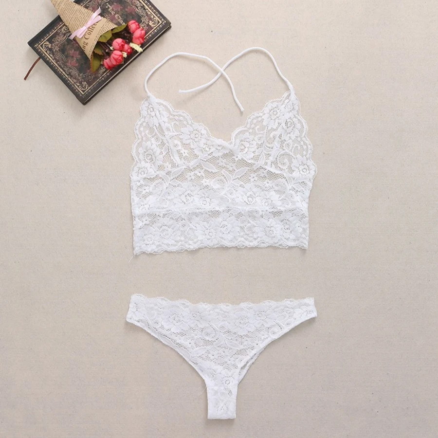Кружевные наборы бюстгальтер + трусы женский прозрачный комплект нижнего белья