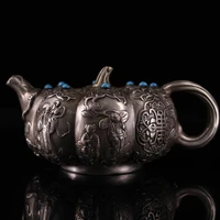 wedding decoration collection qing dynasty old pure copper hand made pure copper gilt silver inlaid gem pumpkin hip flask kettle