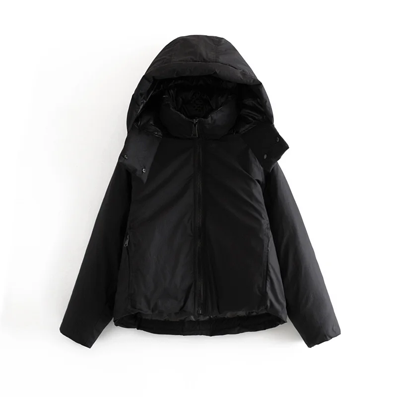 

FTLZZ Autumn Winter Women Casual Loose Zipper Cotton Jacket Elegant Lady Thick Warm Hooded Solid Coat
