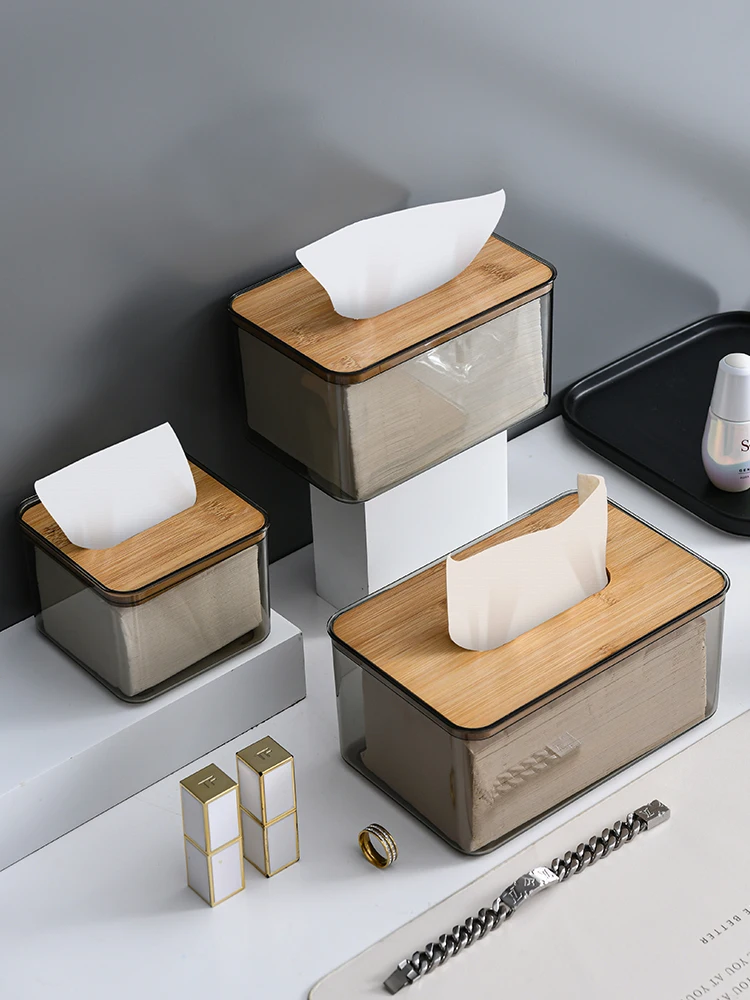 

Bamboo covered Nordic creative tissue box household living room suction box transparent dining room tissue paper storage box