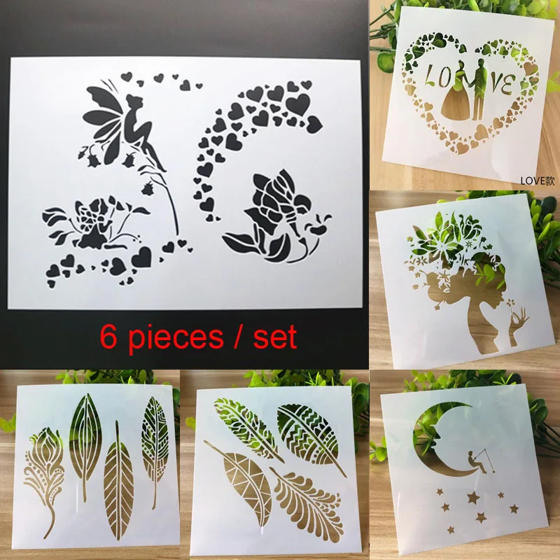 6 шт. цветок фея эльф DIY ремесло Многослойные трафареты для стен Живопись штамп