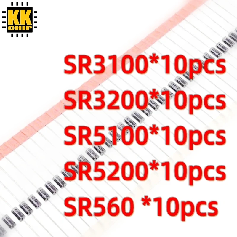 50 шт./лот KKCHIP SR3100 SR3200 SR5100 SR5200 SR560 каждый 10 шт. диод Шоттки, разные комплекты, новый оригинальный