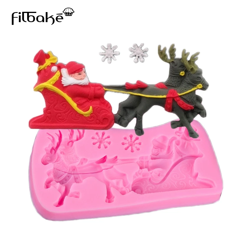 

Christmas Silicone Fondant Mold Baking Sugarcraft Cake Decorating Bakeware Tool 3D Christmas Santa Claus Sleigh Deer Elk Mould