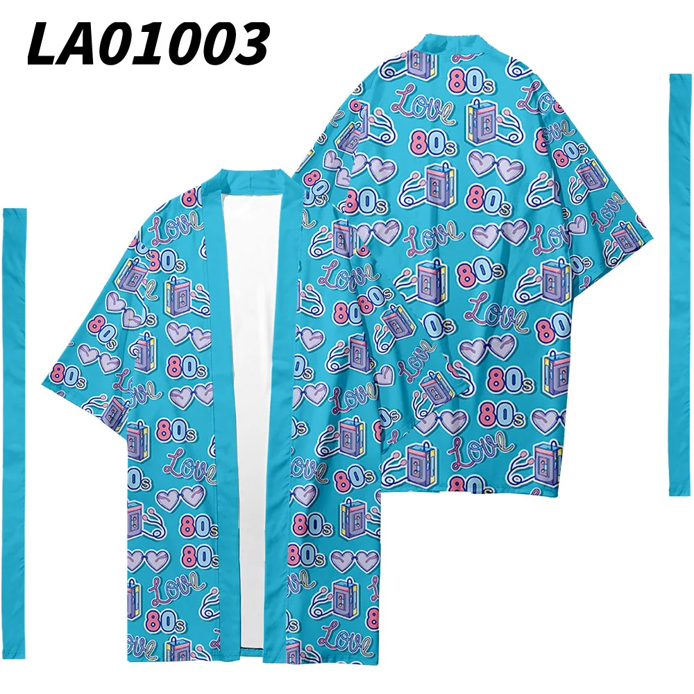 Кимоно в японском стиле с принтом поп-элемента длинный кардиган поясом для пар