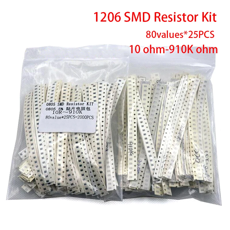 2000 шт. 10 ohm-910K Ом 1206 SMD Резистор Комплект Ассорти 5% 80 ценности * 25 шт Резисторы 10K