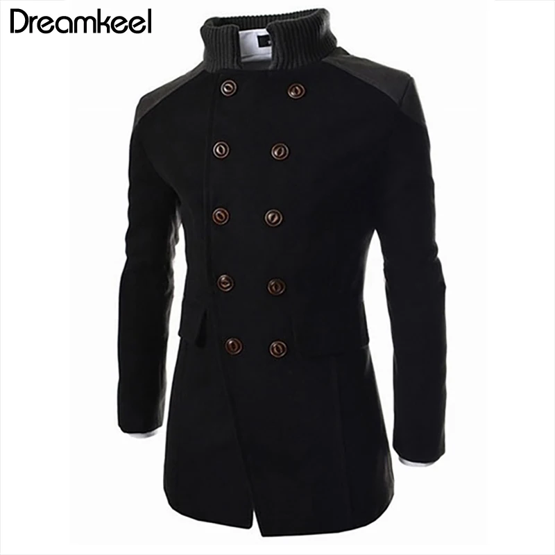 Мужской двубортный Тренч теплая зимняя Длинная Верхняя одежда на пуговицах