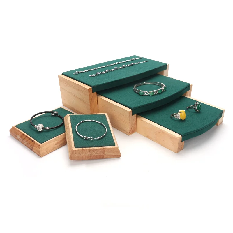 new 3-grids ring jewelry display wood green stand women earring pendent bracelet showcase trays jewellery organizer storage box