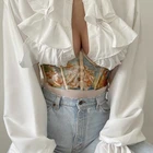 Женский укороченный топ-корсет в стиле 90-х, с принтом масляными красками, эластичный, с ремнем для поддержки груди, Y2K