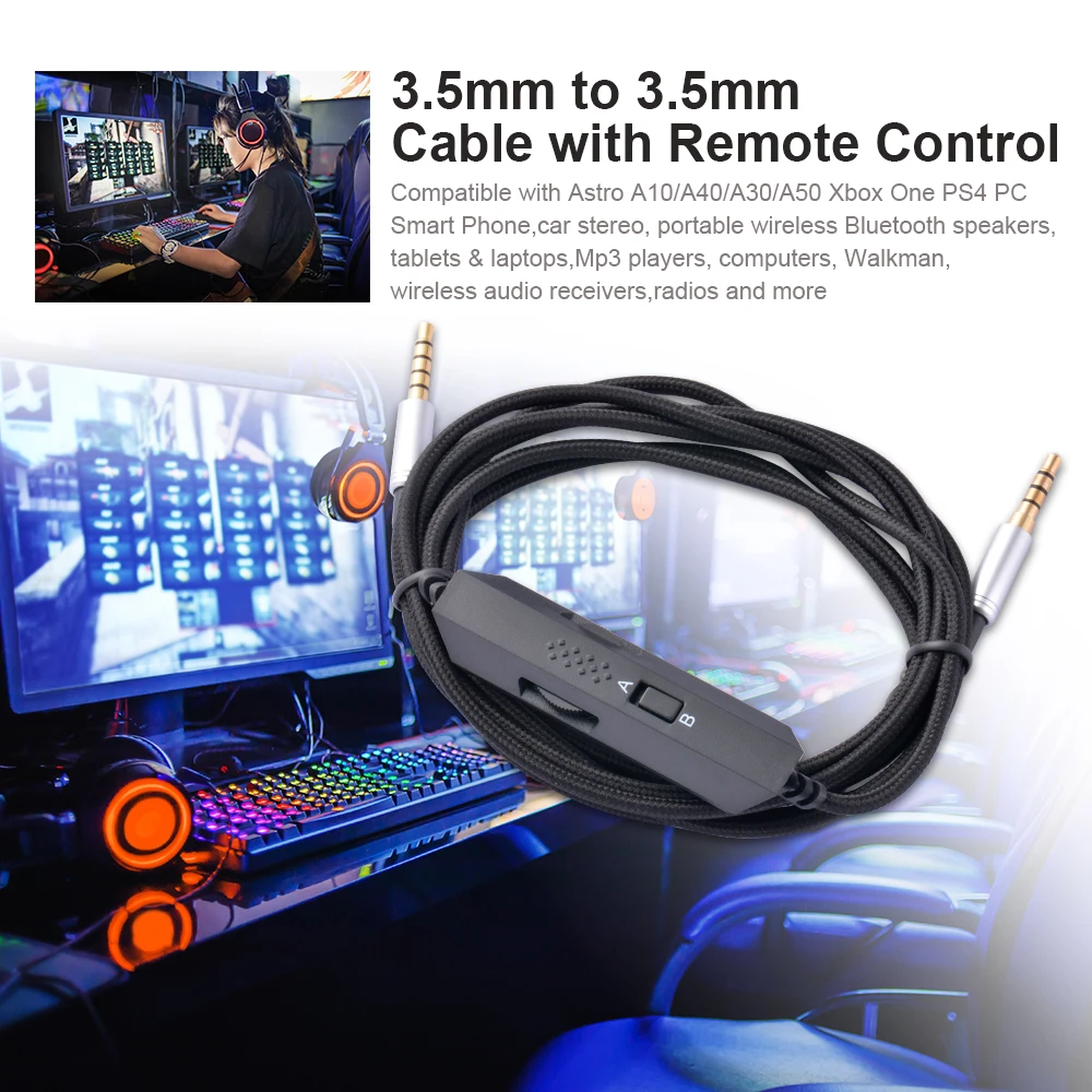 

3.5mm to 3.5mm Cable with Remote Control Inline volume & mic control 3.5mm male-to-male aux audio cable#50