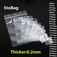 stobag 100pcs thick transparent zip lock plastic bags jewelry food gift packaging storage bag reclosable poly custom print logo