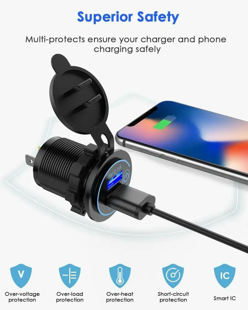 IP66 Водонепроницаемая двойная USB розетка для автомобильного прикуривателя 12 В/24 В