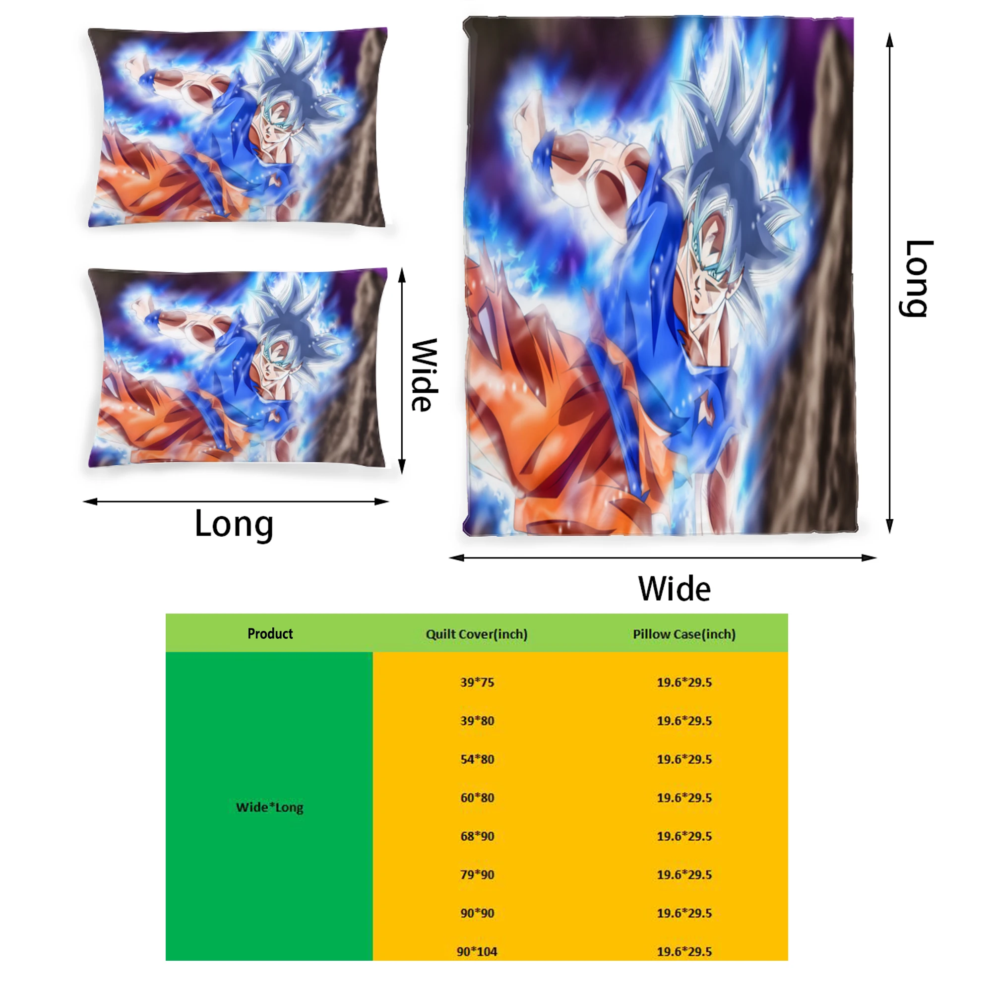 

Dragon Ball Z Graphic Printed Bedding Set Pattern Printing Polyester Quilt Cover Set 3 Pieces Quilt Cover Pillow Cover Set