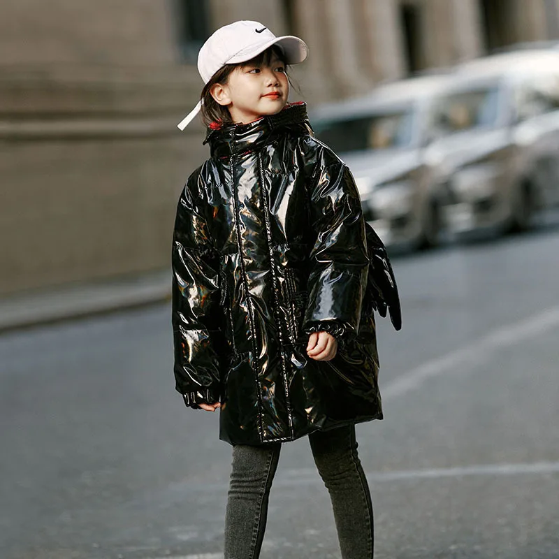 

Girls' down padded 2021 new children's bright face thickened white duck down medium and long warm winter clothes 7-2