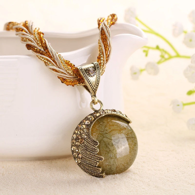 Ожерелья с подвеской из натурального камня золотого цвета металлическим