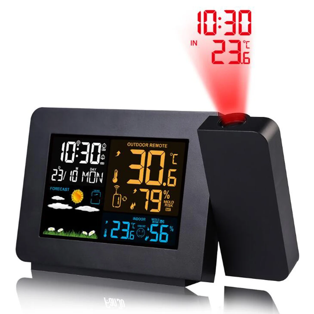 

Projection Alarm Clock with Outdoor Sensor LCD Display Projector Dimmable Clock with Temperature Humidity Weather