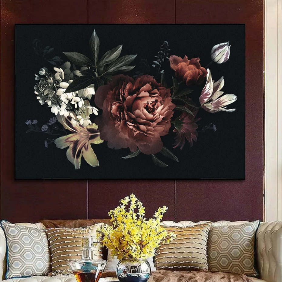 

Nordic Beautiful Oil Painting Peony Flower Lily Flower Decorative Painting Poster Wall Art Canvas Printing Bedroom Living Room H
